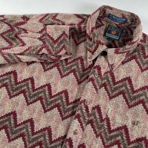 VTG Chaps Ralph Lauren Corduroy Button Down Shirt Mens‎ Zigzag Aztec Patterned L
